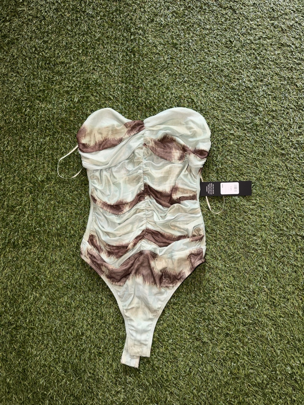 Fashion Nova Drinks On The Beach Ruched Bodysuit – Sage/Combo 🌿🤎
